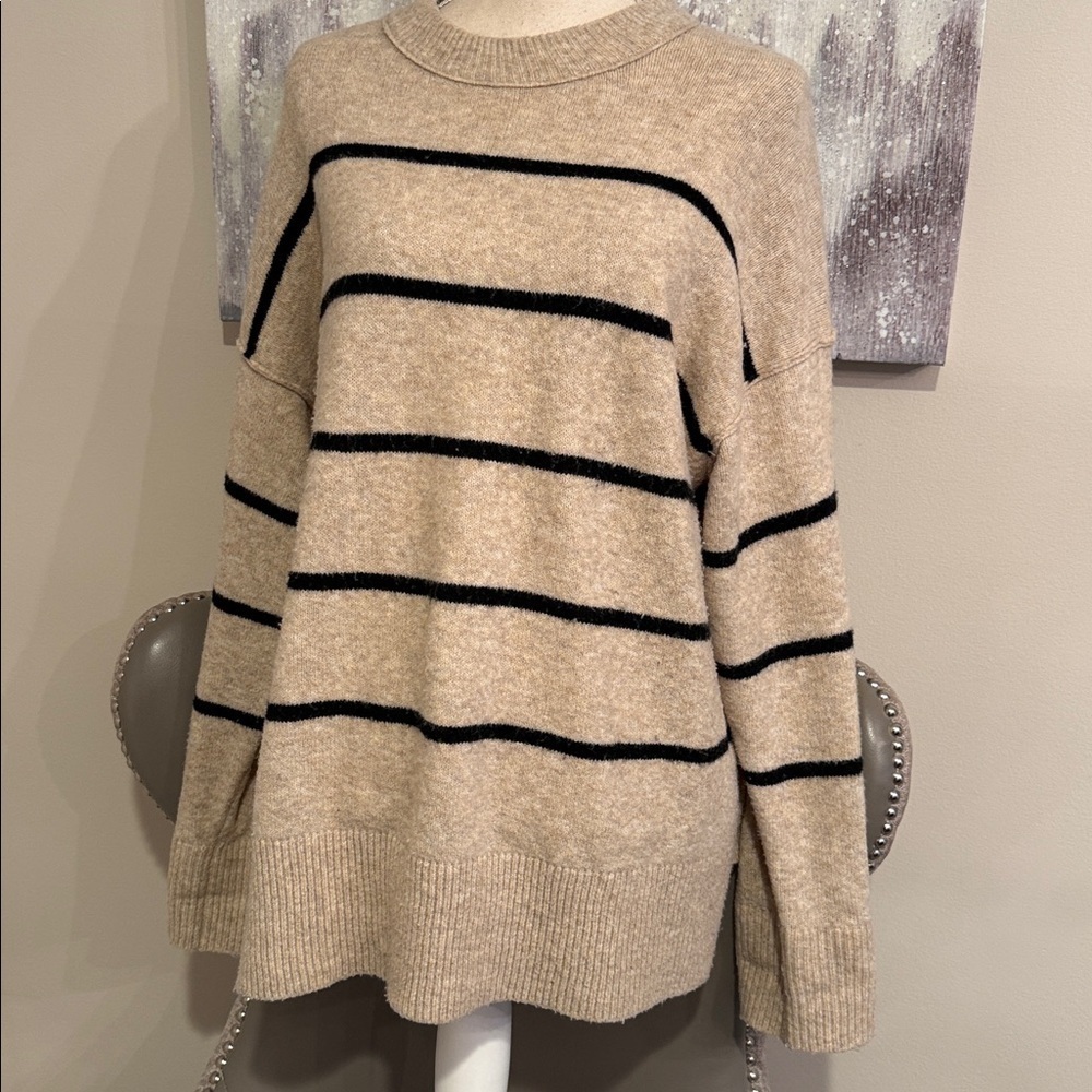 Aerie oversized Cozy Beige Striped Women's Sweater